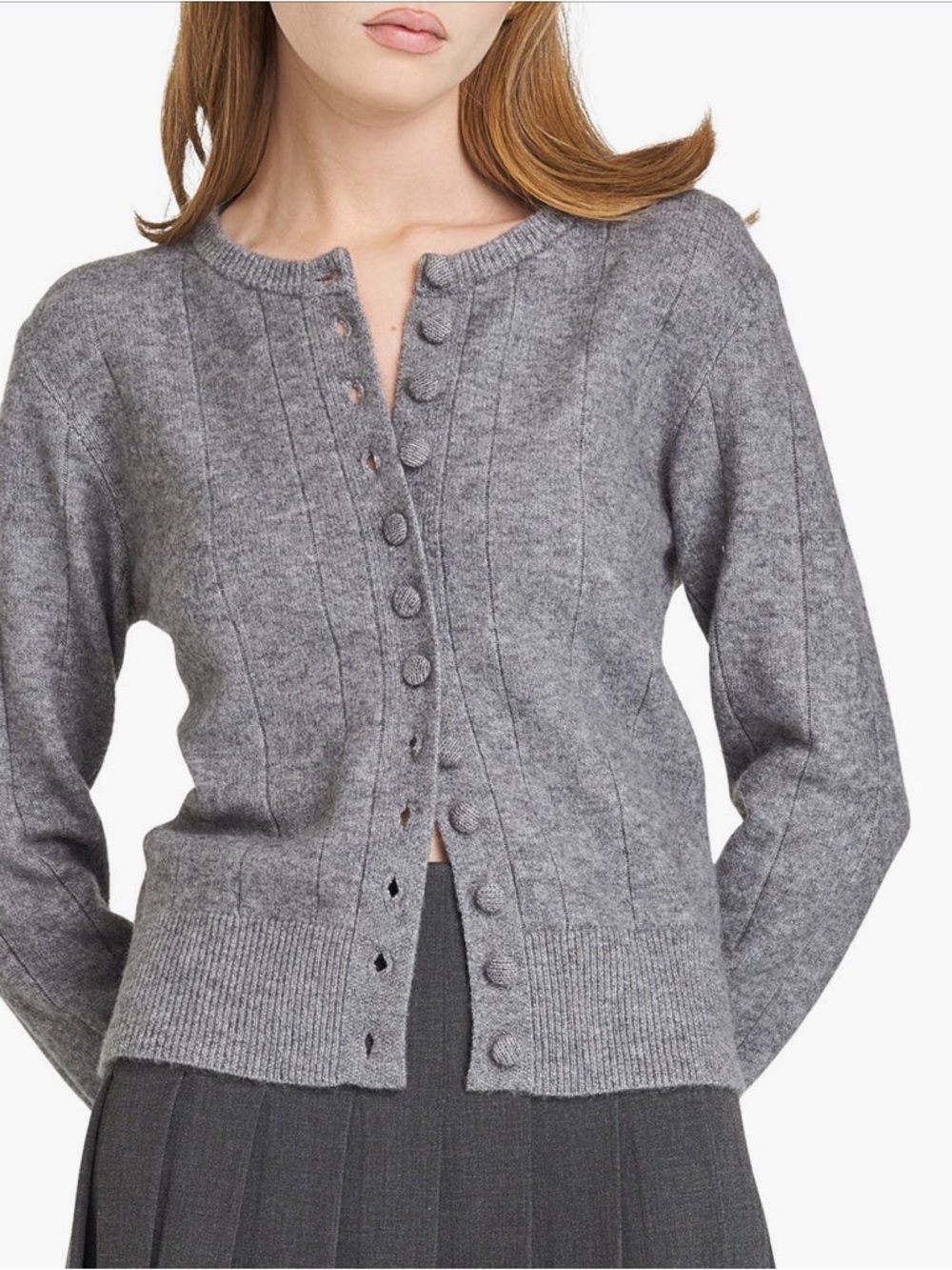 Wayf Gray Ribbed Button Cardigan Sweater